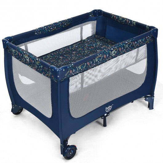 Portable Baby Playpen with Mattress Foldable Design-Gray