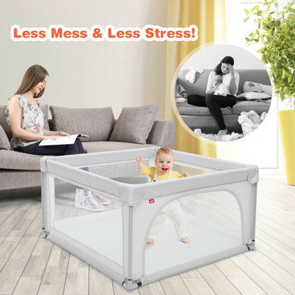 Large Kids Activity Center Baby Playpen for Toddlers with 4 Pull Rings-Blue